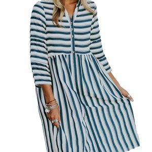 BC Basic Ana Striped Casual Midi Shirt Dress